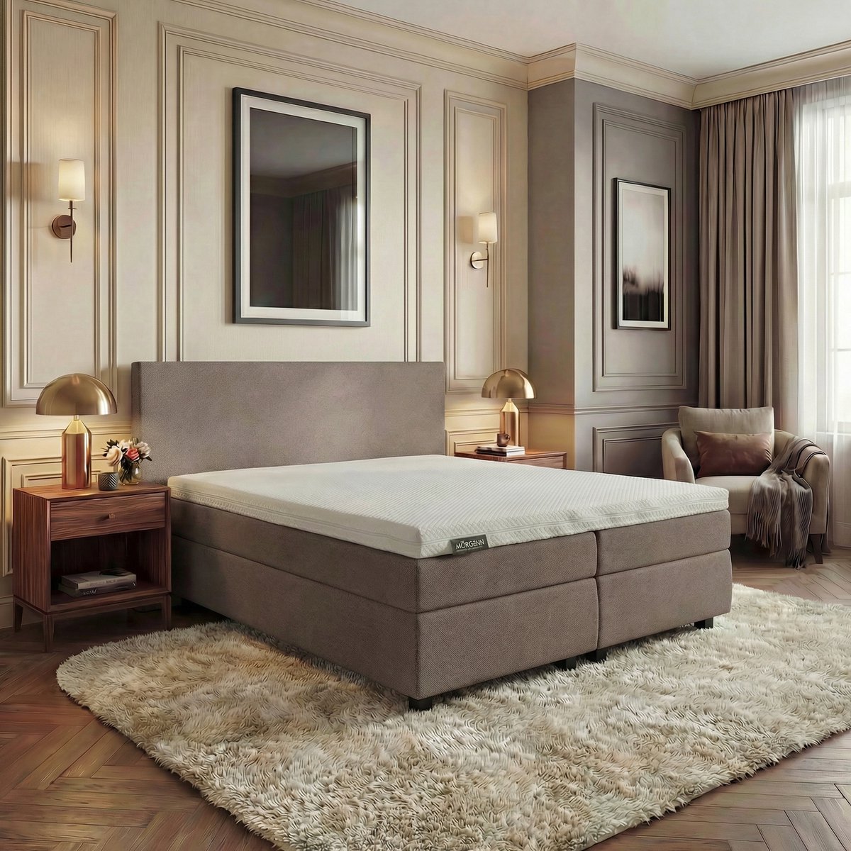 Mörgenn Hotel en B&B Boxspring - Pocketvering - Taupe - 160x200 cm - Inclusief Dekbed en Kussens