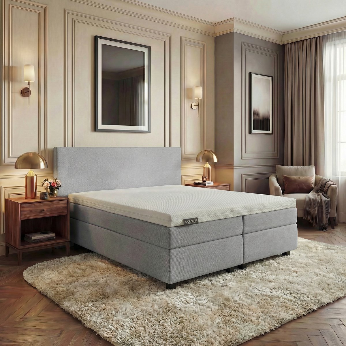 Mörgenn Hotel en B&B Boxspring - Pocketvering - Lichtgrijs - 160x210 cm - Inclusief Dekbed en Kussens