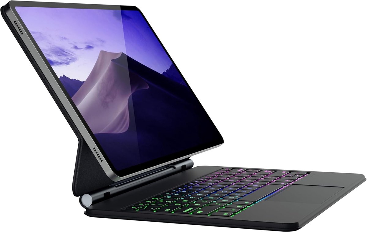 Namajunas - Tablet toetsenbord - Toetsenbordhoes geschikt voor Samsung Galaxy Tab S10+ Plus / S9+ / S9 FE+ / S8+ / S7 FE - 7-kleuren achtergrondverlichting - Multi-Touch Trackpad - Penhouder - Case - Zwart