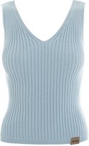 Knit Factory Layla Gebreide Top - Dames Top Mouwloos - Luchtige zomertop - Gebreide singlet dames - V-hals - Serein Blue - 36/38