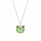 Goudkleurige ketting dames en meisjes met dieren hanger – ketting met hanger rond transparant met bewegende pailletten en kikker gezicht