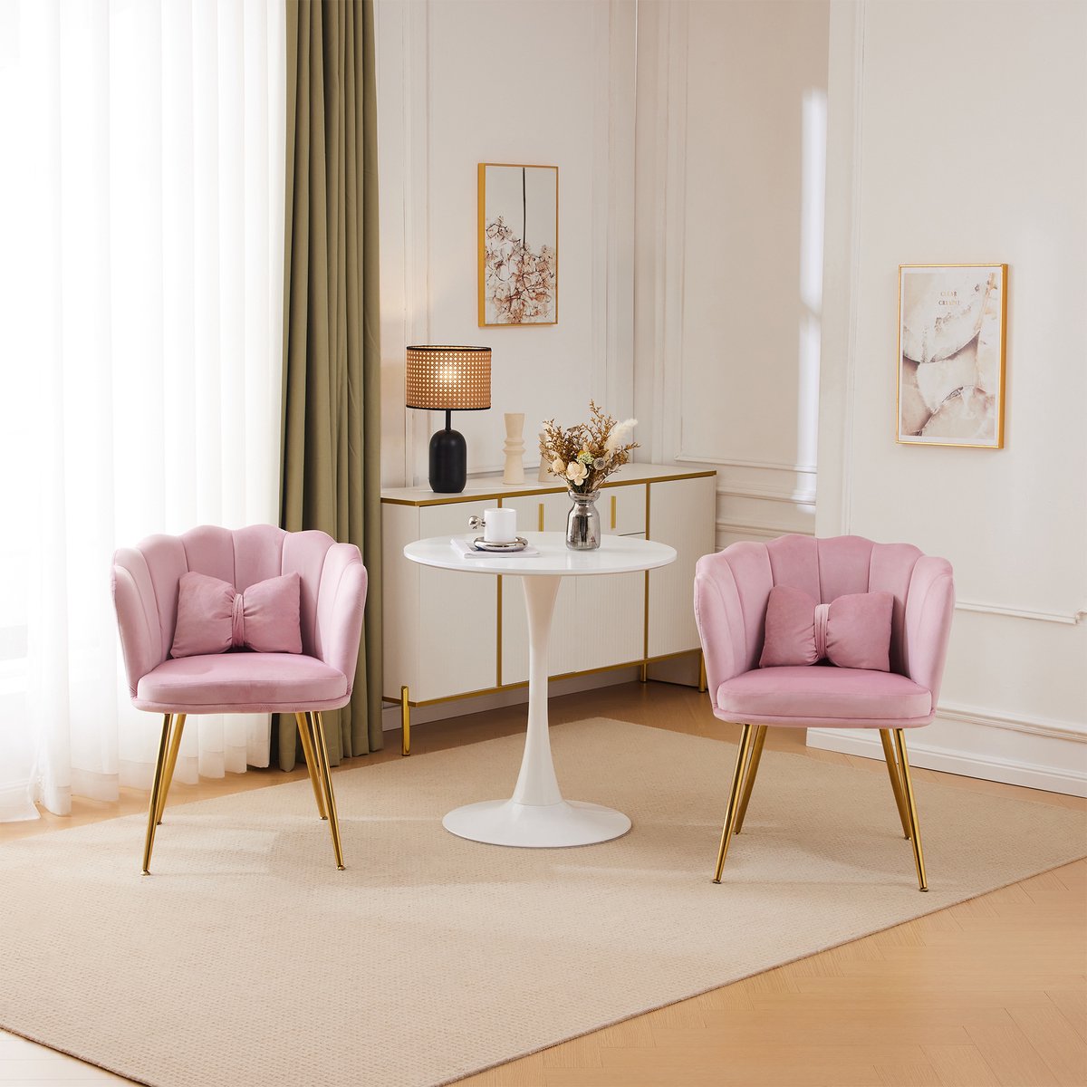 REDOM - Set Van 2 Stoelen - Bloemblad Rugleuning - Moderne Stijl - Voor Woonkamer Of Eetkamer - Fluweel - Roze