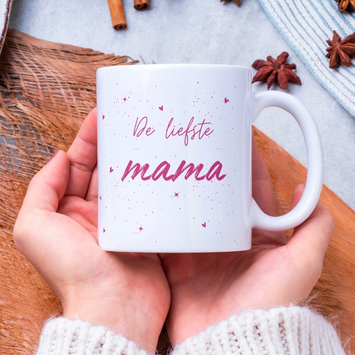 Cadeau voor mama - mok de liefste mama - moeder cadeautje roze mok met hartjes