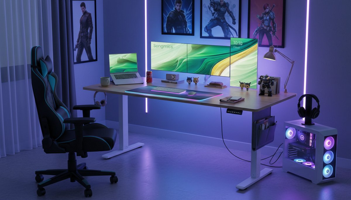 Electric Desk Casa Velluto GoldenOak Pro – 180x80 cm, Height Adjustable 72-120 cm, 4 Memory Presets, USB-C Charging Port, Organizer & Hook, Ergonomic Home Office & Study Desk, Contemporary Gold Oak