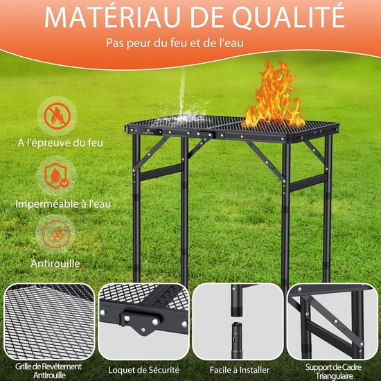 Opvouwbare kampeertafel 60×40 cm, kleine opvouwbare barbecue-tafel, 2 hoogte-instellingen, picknicktafel met metalen rooster voor binnen en buiten, keuken — afbeelding 2