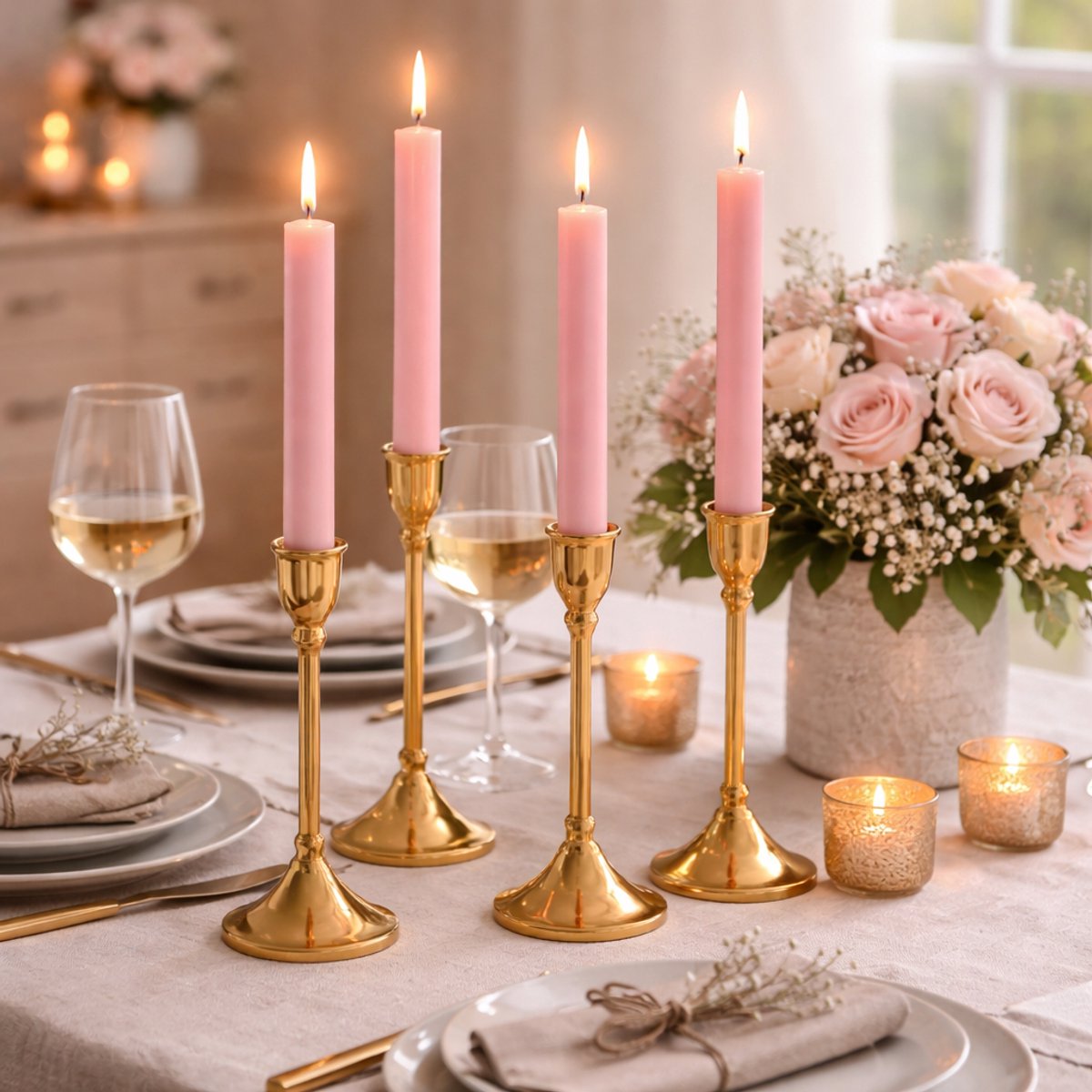 arti casa Dinerkaarsen - Set van 4 Stuks - Rustieke Dinerkaars - Ongeparfumeerde Kaarsen - Vervaardigd van Wax - Lengte 25,5 cm - Kleur Roze - Ideaal voor Kandelaars