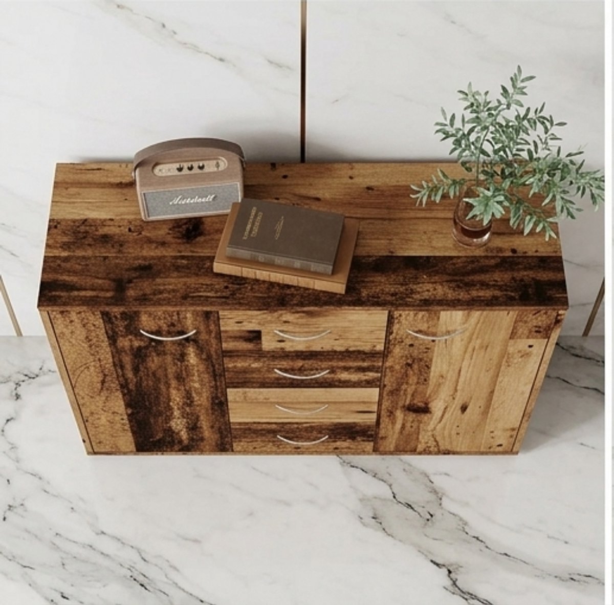 Multifunctioneel Zwart Sideboard / Dressoir met 4 Laden en 2 Deuren – Opbergkast voor Woon