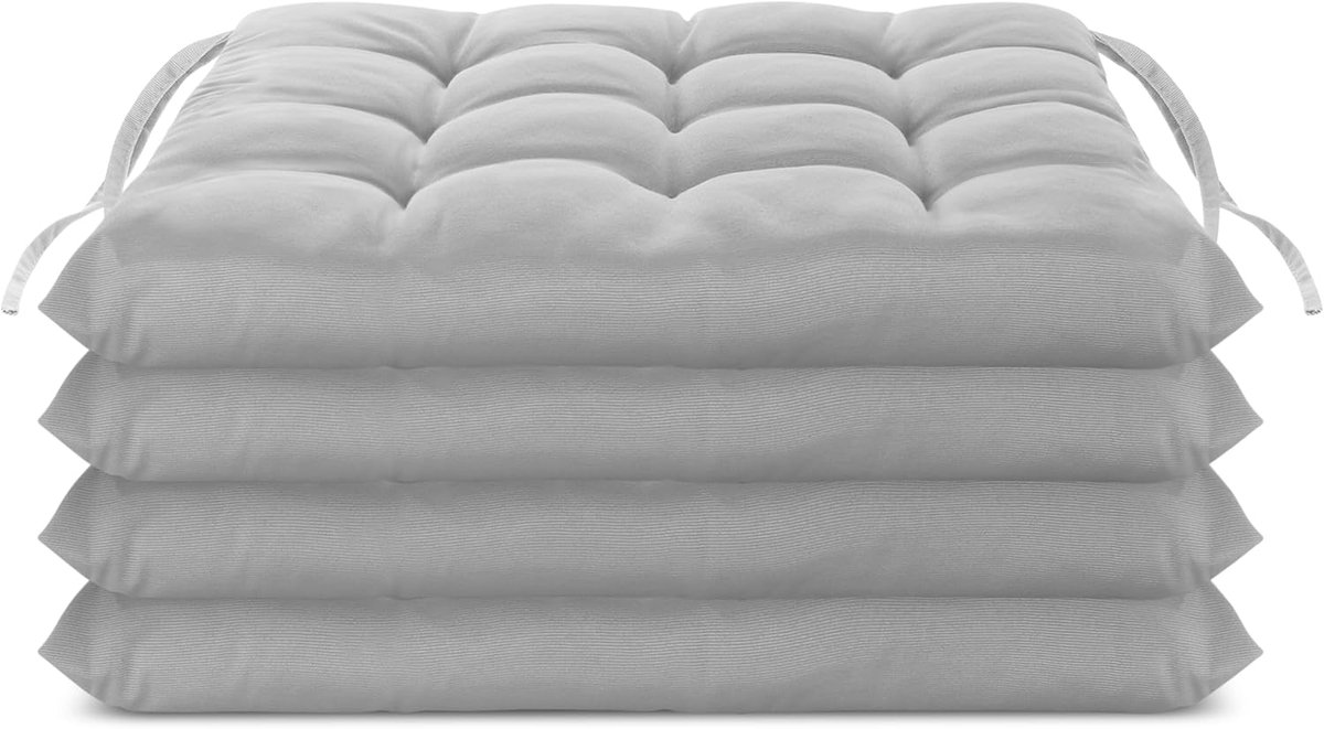 Zitkussen - Stoelkussen - Tuinstoelkussens - Eetkamer Kussen - Stoelkussens Eetkamer - Geschikt voor Binnen en Buitengebruik - Seat Cushion - 4 Stuks - Lichtgrijs - van Imperatoris