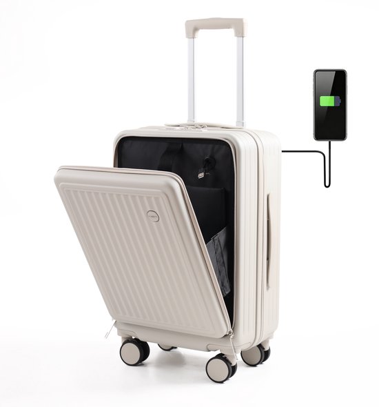 FLY&BYE® Handbagage Koffer 36L - 56x36x23cm - Dubbel TSA Slot - Extra sterke Rits met Voorvak - Unisex - Creme