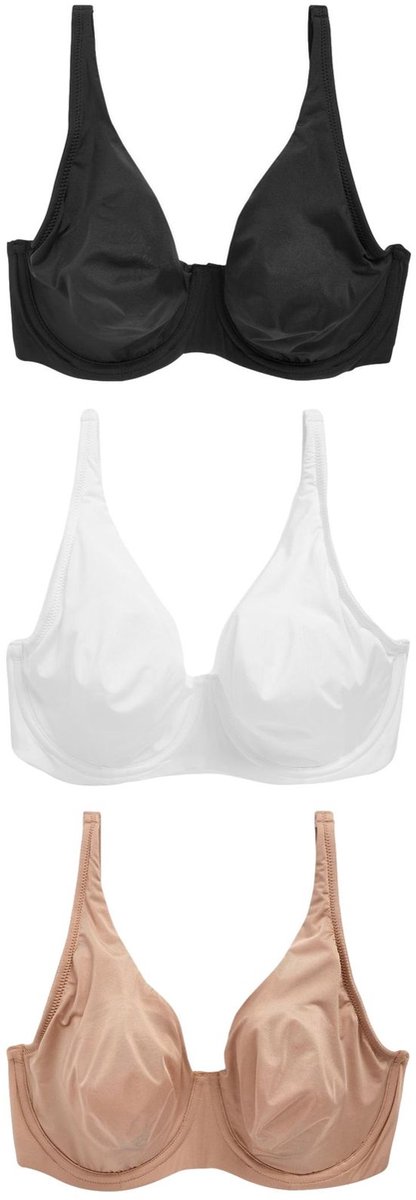 Next Dames - Set van 3 Ultimate Comfort DD+ T-shirtbeha's van microvezel zonder vulling en volledige cups - Zwart Black/White/Praline Nude