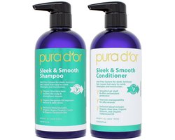 PURA D'OR Sleek & Smooth Shampoo & Conditioner Set – Anti-Frizz Haarverzorging met Aloë Vera, Arganolie & Castorolie voor Zijdezacht en Glad Haar