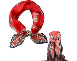 Zijden sjaal - Sjaaltjes dames klein - Rood - Neksjaaltje dames – Neksjaal - Vierkant zijden sjaaltje - Elegante halsdoek – Halsdoek – LOUZIR