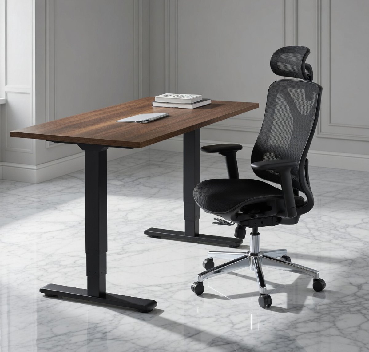 ErgoRise Pro Elektrisch Zit-Sta Bureau 140x80 cm met Dubbele Motor, Geheugenfunctie & Anti-Botsing – Zwart/Bruin House&Garden