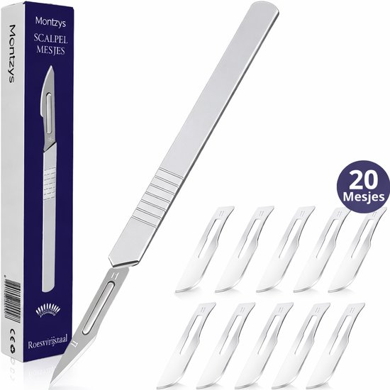 Montzys® Scalpel Mes - Inclusief 20 Mesjes - hobbymesjes & Pedicure - Medisch Gebruik...