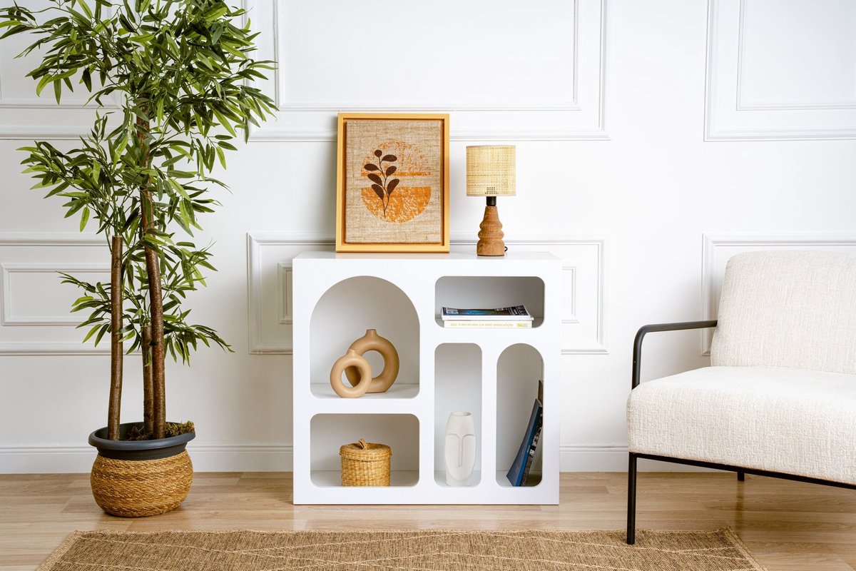 Vente-unique Sidetable met 5 nissen - Wit - LUELA