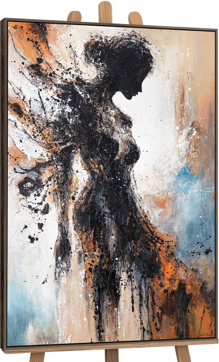 YS Canvas schilderij handgeschilderd element of femininity abstract – YS-Art Gallery – Luxe wanddecoratie voor woonkamer – Modern schilderij voor slaapkamer en hal Grey