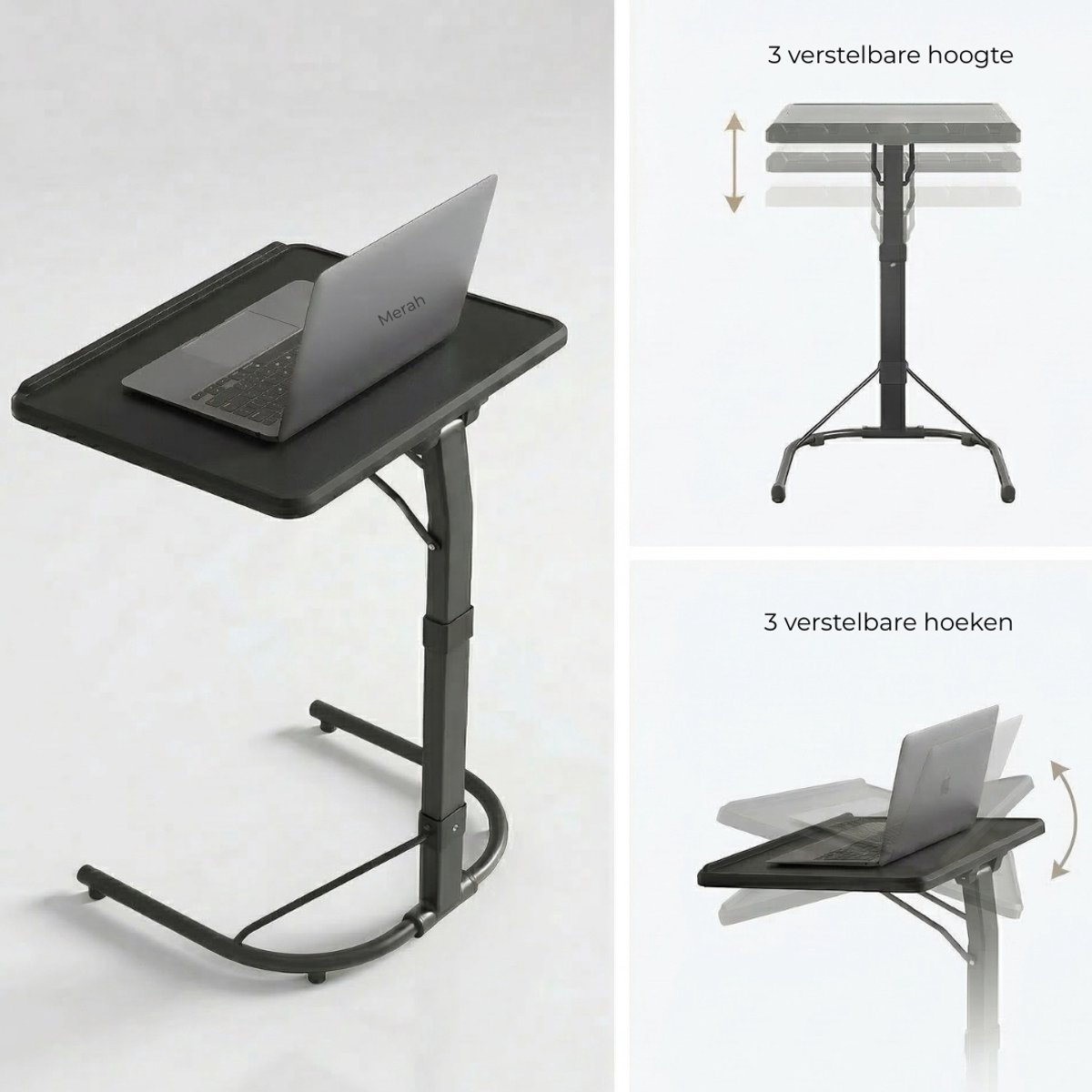 Merah® Laptoptafel - Bedtafel - Banktafel - Inklapbaar - Verstelbaar – Ergonomisch - Zwart