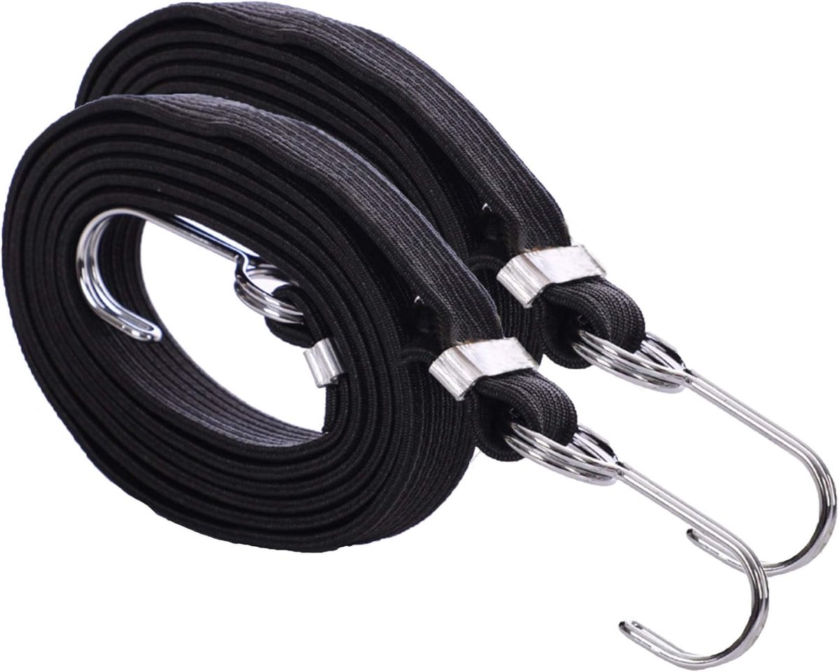 Platte Spanband - Bagageriem - Veilig Vervoer - Met Haken - 2 Meter - Zwart