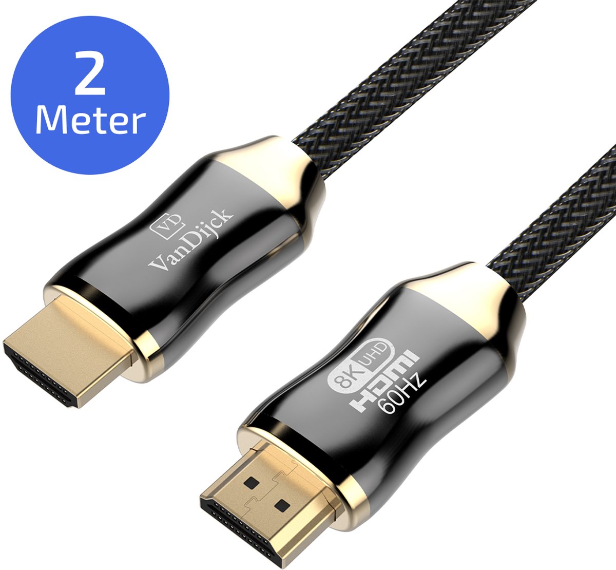 VanDijck Premium HDMI kabel 2.1 - 2 meter - 4K 120Hz - 8K 60Hz - Goud