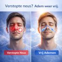 Vergelijking van een man met verstopte neus (rood, pijnlijk) en dezelfde man met vrije ademhaling (blauwe pijlen, ontspannen).
