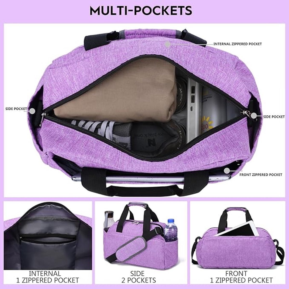 Kleine sporttas voor heren en dames, mini-reistas voor reizen en sport, lichtgewicht handbagagetas, 35,5 cm thumbnail 4