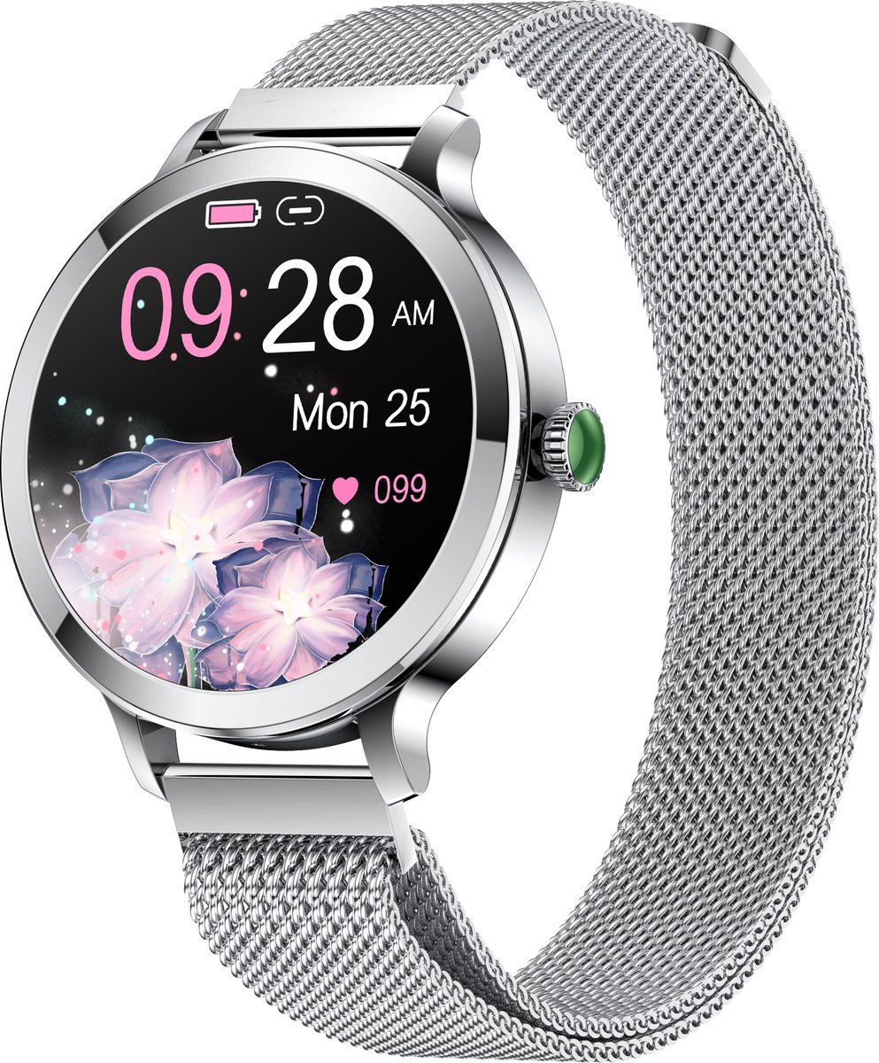 Evy24 Smartwatch Dames AMOLED - iPhone & Android - Horloge dames - Bellen - Stappenteller - Slaapmonitor - 38 mm - 2 bandjes - Zilver