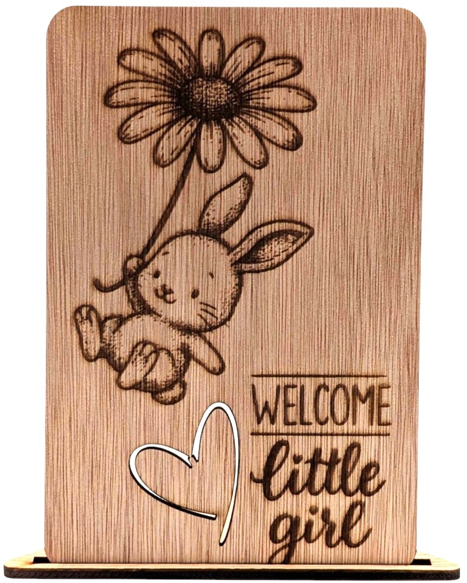 Vilewoods Houten Geboortekaart Meisje – Welcome Little Girl Design – Inclusief Envelop – Handgemaakt