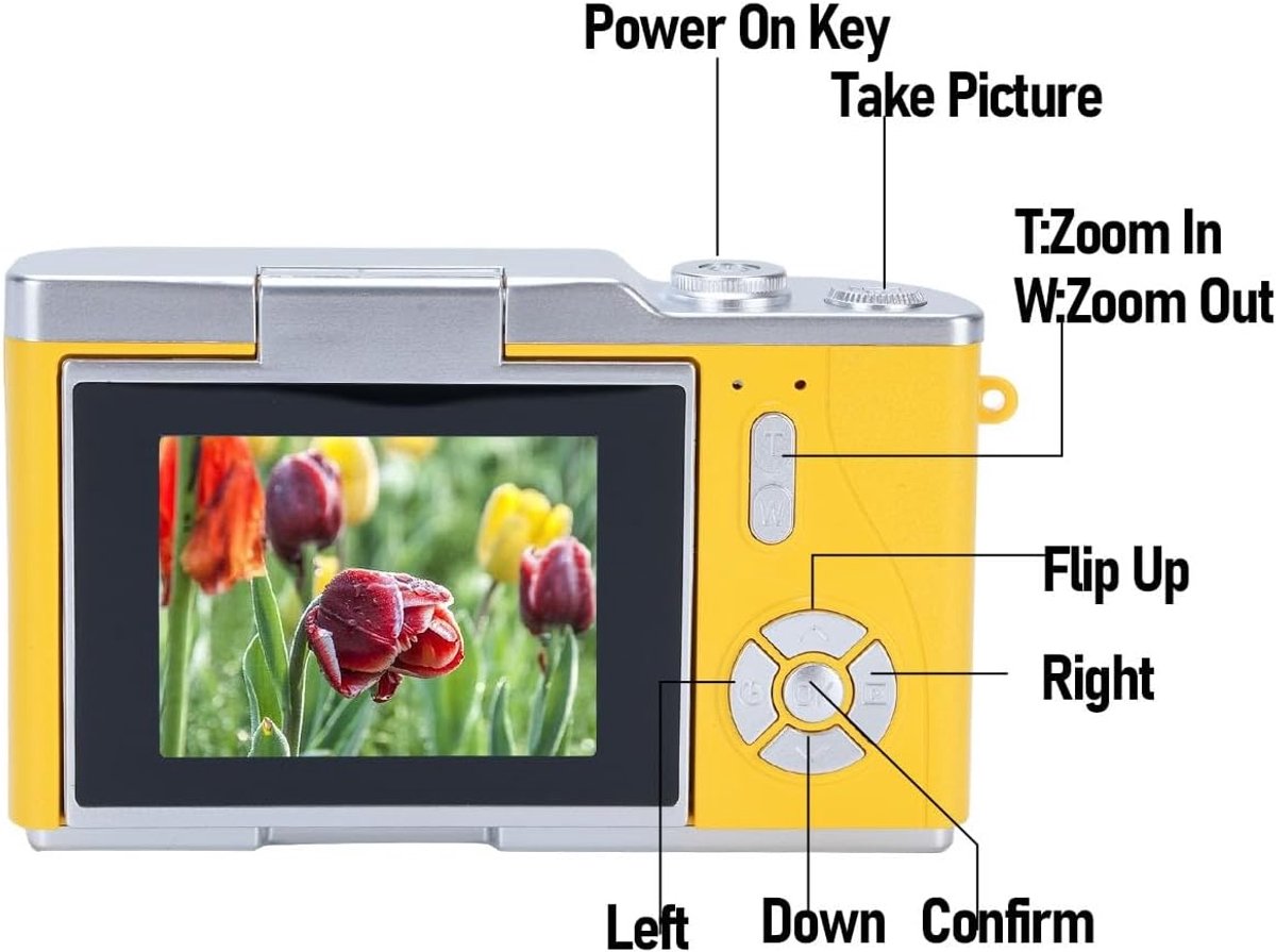 pinnacle living Digitale camera - 1080P HD 48MP digitale point-and-shoot camera met 2,4 inch HD-klapscherm, ingebouwde LED-vullamp, 8x digitale zoom, voor tieners en studenten thumbnail 4