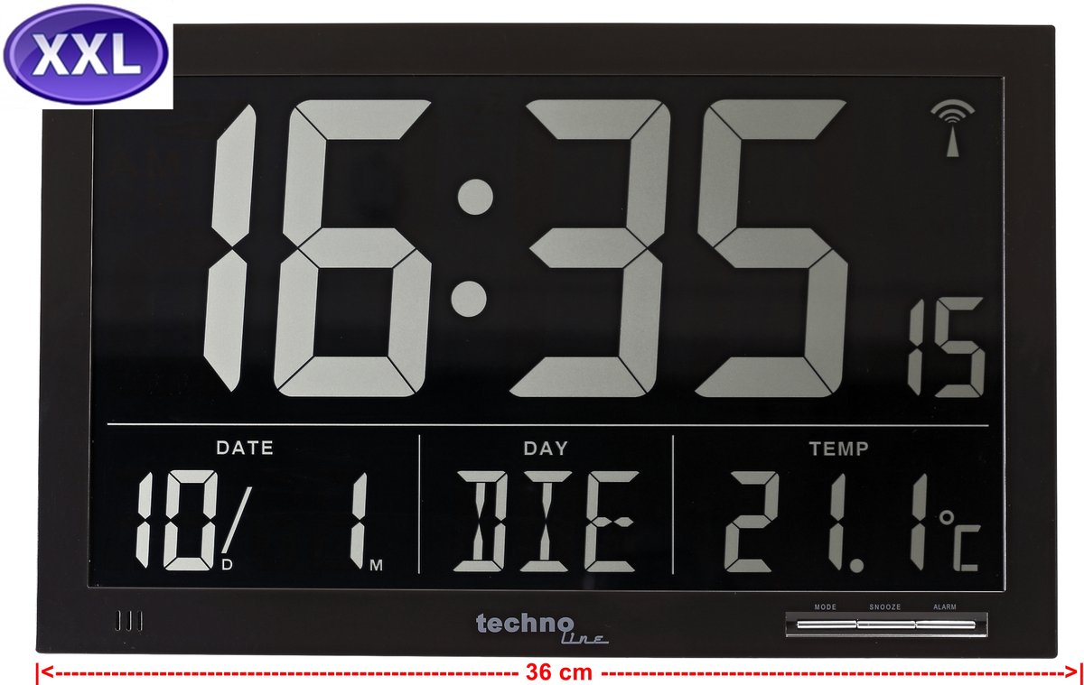 JUMBO KLOK 36 x 23 cm - weergave datum en temperatuur - wekkerfunctie - DCF radiogestuurde tijdsaanduiding - 80WS07