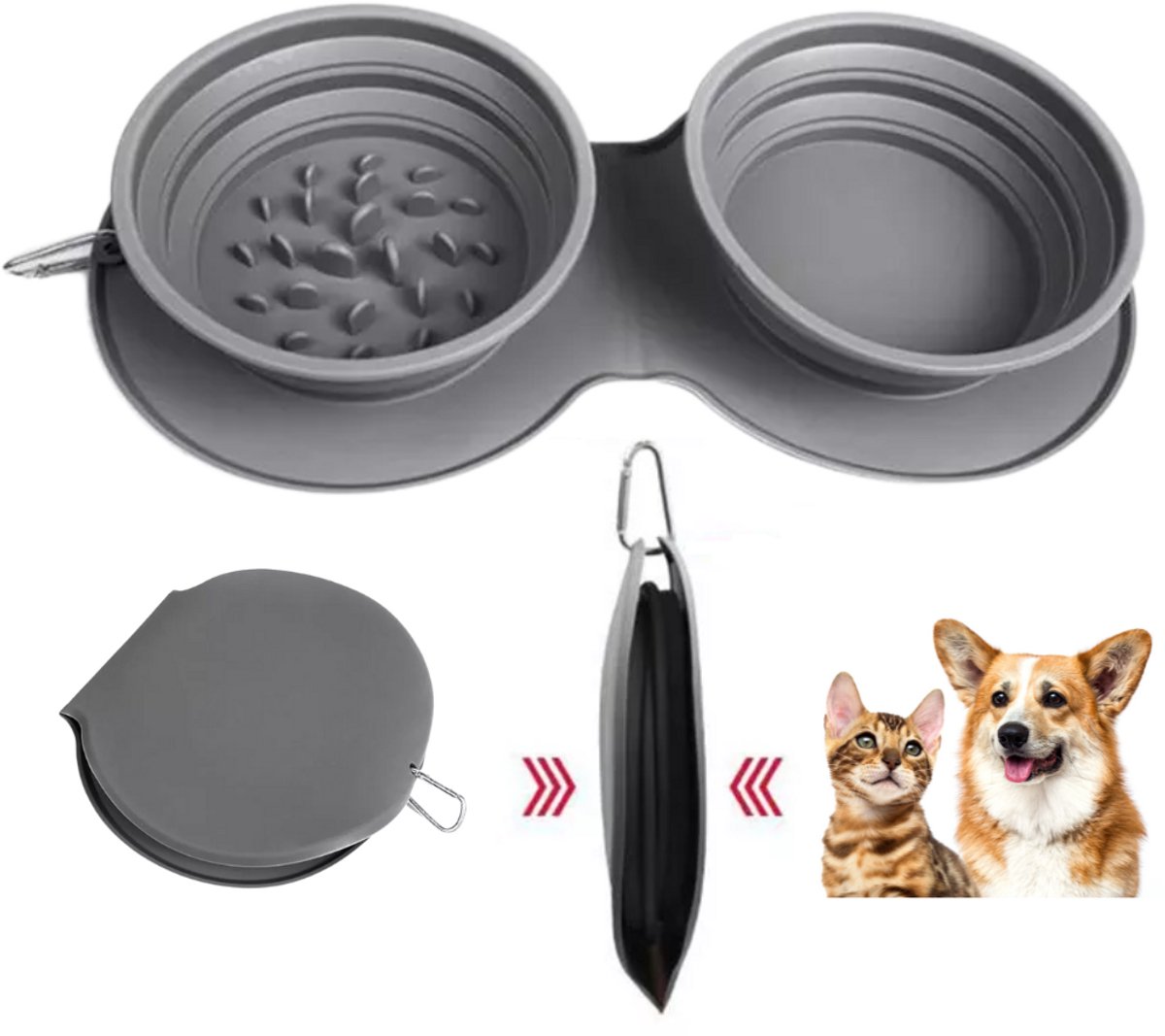 Bol.com Janse® Opvouwbare voerbak - Anti slip honden voerbak - Katten voerbak - Anti schrokbak hond - Waterbak - Drinkbak - Voed... aanbieding
