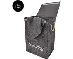 Janse® Wasmand grijs met wit - Stevige opvouwbare wasmand met deksel - 81 Liter - Met handvatten - Laundry basket - Badkamer organizer - Opbergbak - Ruime wassorteerder
