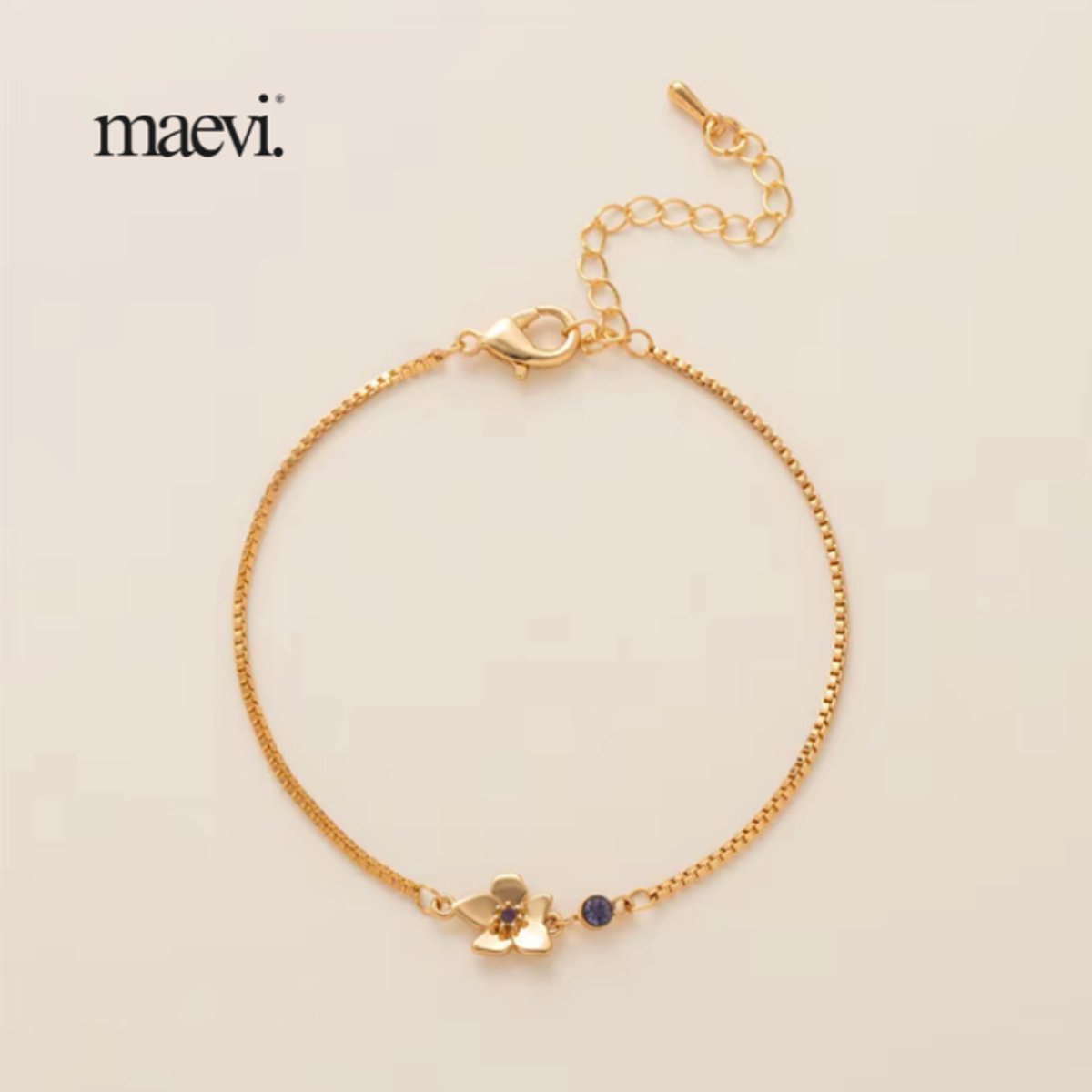 Maevi® Armband - Geboortebloem & Geboortesteen - Maand: Februari - Kleur: Goud - Hoge Kwaliteit - Luxe Armband - Kraamcadeau / Geboorte Cadeau / Verjaardag Cadeau - RVS / Roestvrijstaal - Verkleurt Niet - Armband / Bracelet - Incl. Kado Verpakking