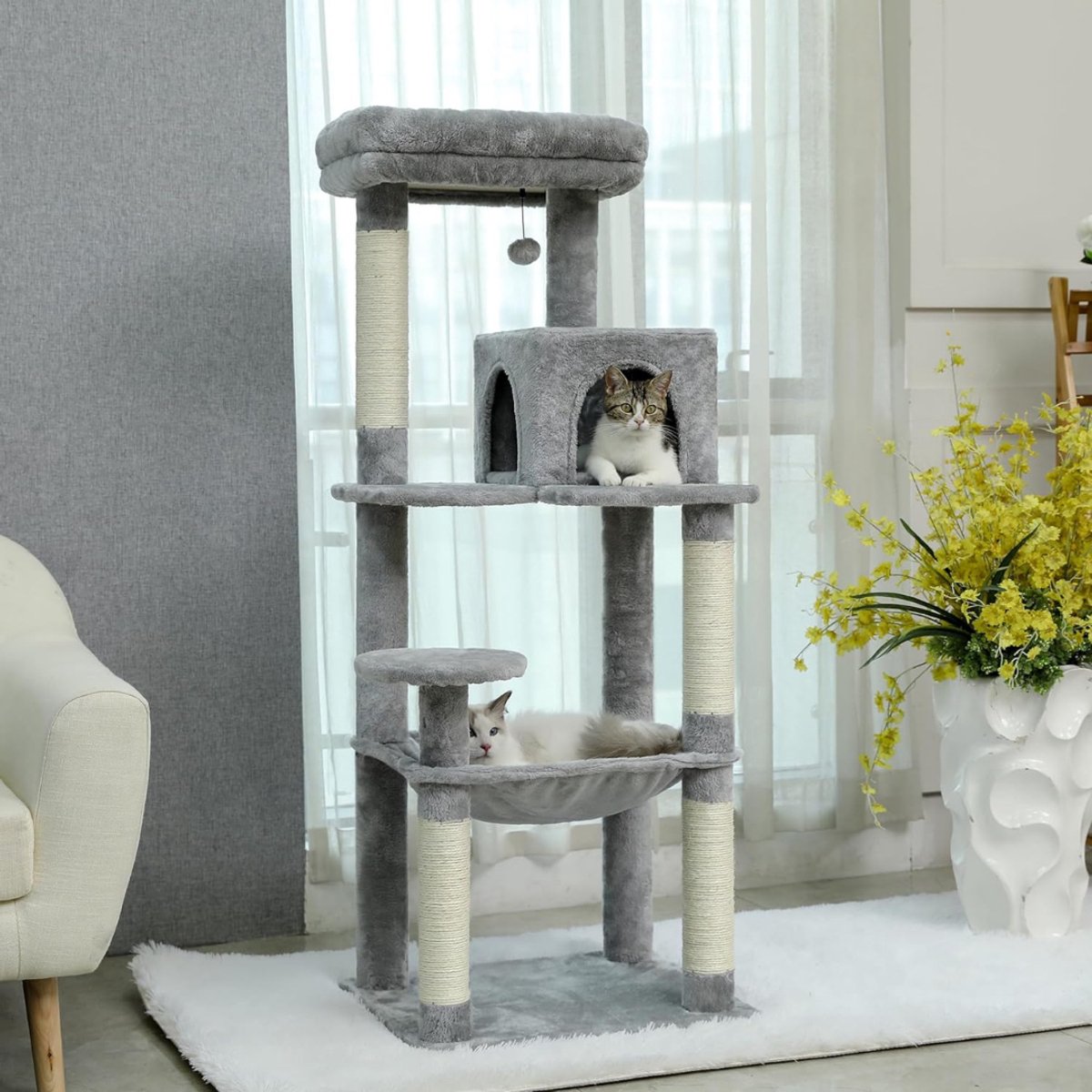 RONN® Krabpaal Voor Zware Katten – Grote & Stevige Krabpaal - Krabpaal Voor Grote Katten - Grijs - 55cm x 45cm x 143cm