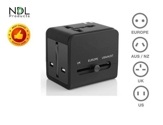 NDL Products Universele Wereldstekker met 2 USB Poorten