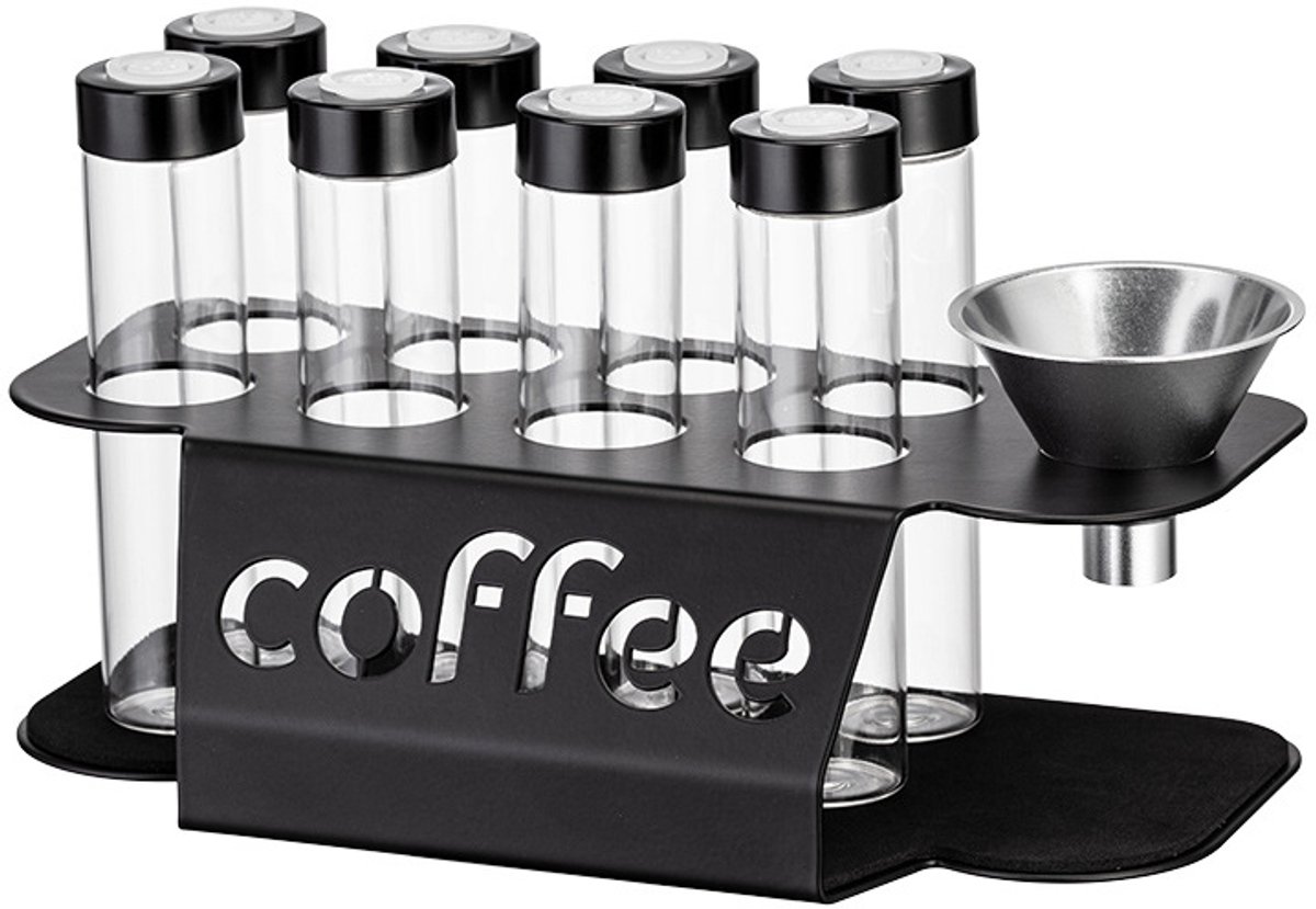 Koffieboon Bewaarbuisjes - Set van 8 - Met Eenrichtingsventiel & Metalen Houder - Single Dose