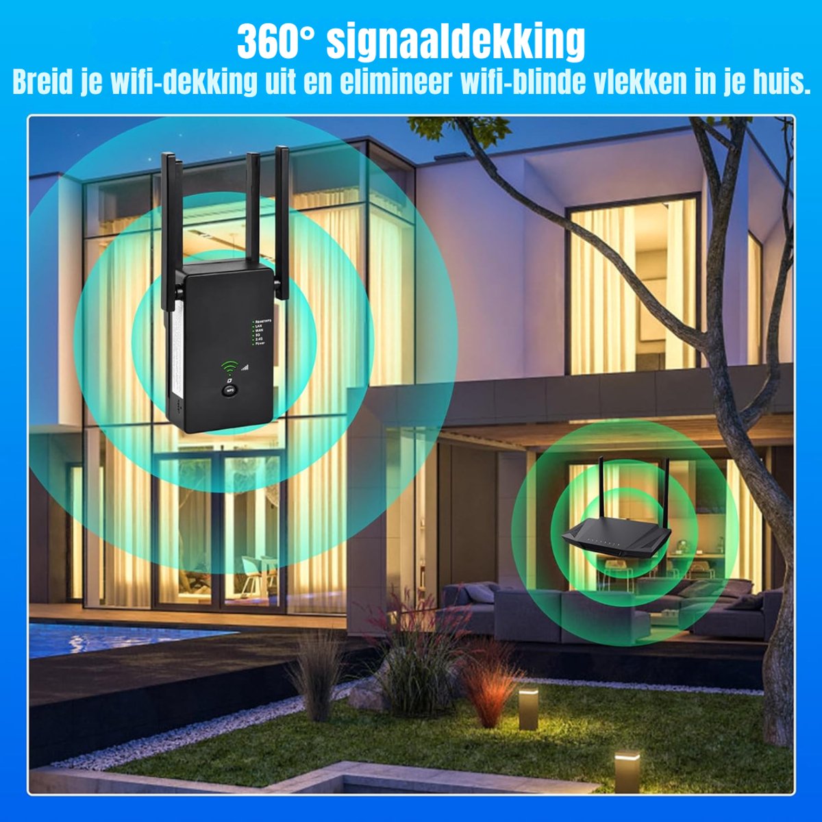 RONN Wifi Versterker Stopcontact 300 Mbit/s - Zwart - afbeelding 2