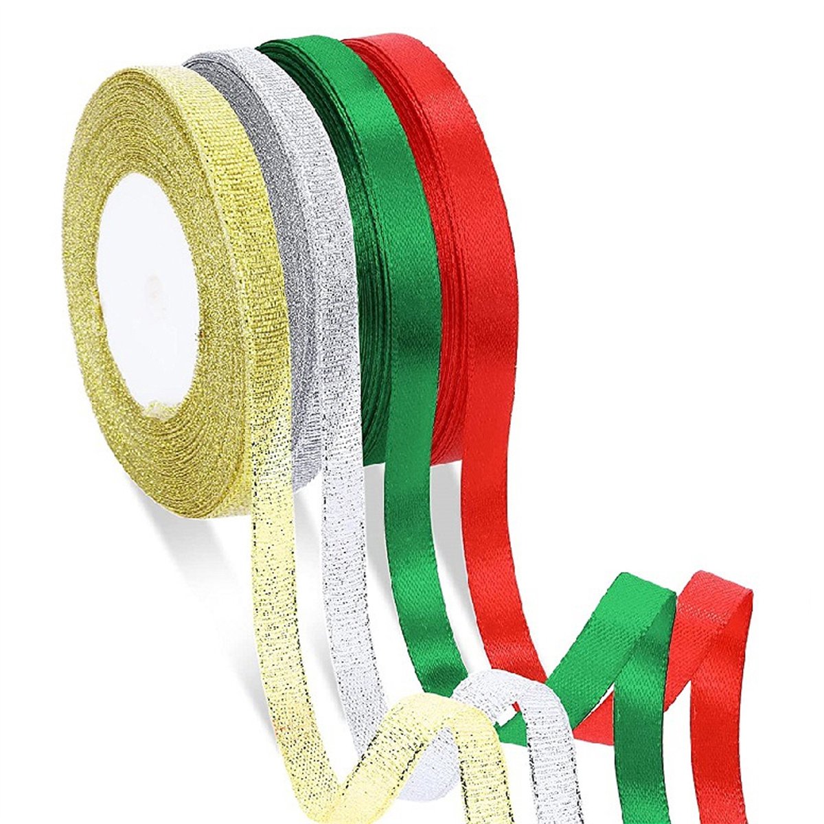 carmdering - Satijn Lint Set - 4 Kleuren Linten – 1 cm Breed- Cadeaulint - Ribbon - Sierlint – Lintje - inpaklint