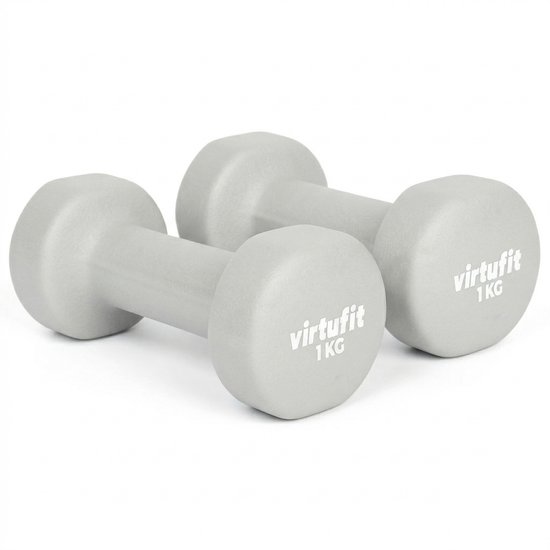 VirtuFit Vinyl Dumbbell Pro Set - 2x 1 kg - Licht Grijs - Gewichten - Dumbbell - Duurzaam Materiaal - Krachttraining - Geschikt voor Zumba, Aerobics en Body Toning