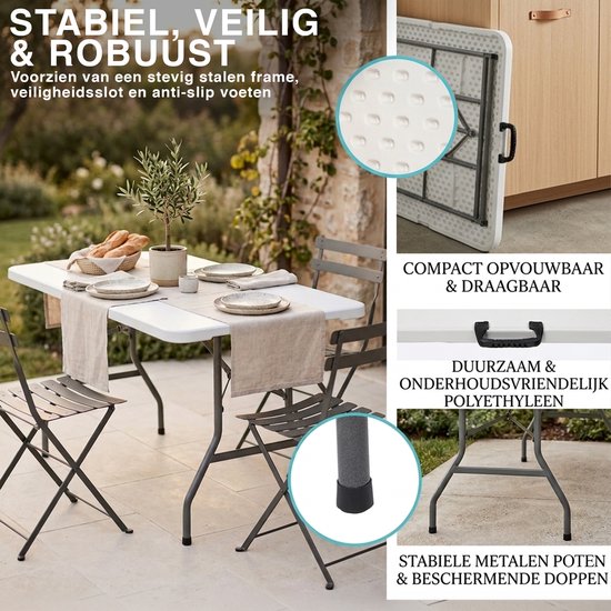 Klaptafel - 180x70 cm - Wit - Inklapbaar Tafel - Weerbestendig van Merkloos — afbeelding 4