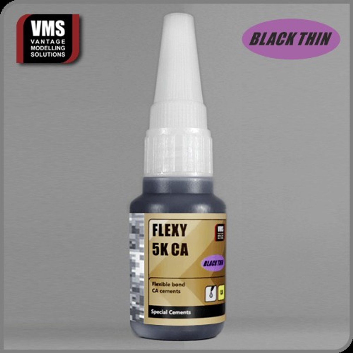 VMS Flexy 5K CA Black Thin – Dunne CA-Lijm voor Photo-Etch (PE) & Modelbouw VMS-713 - dunne zwarte secondelijm