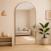BEAUTYPEAK Extra grote full-body spiegel, 76 x 180 cm, onbreekbaar, staande spiegel, hangend of leunend aan de muur, grote vloerspiegel met standaard voor slaapkamer, woonkamer of kleedkamer, goud