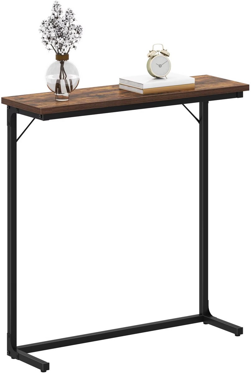 Naiz - Smalle console tafel - Entreetafel - Rustiek bruin met zwart metaal - 80 x 24 x 80 cm