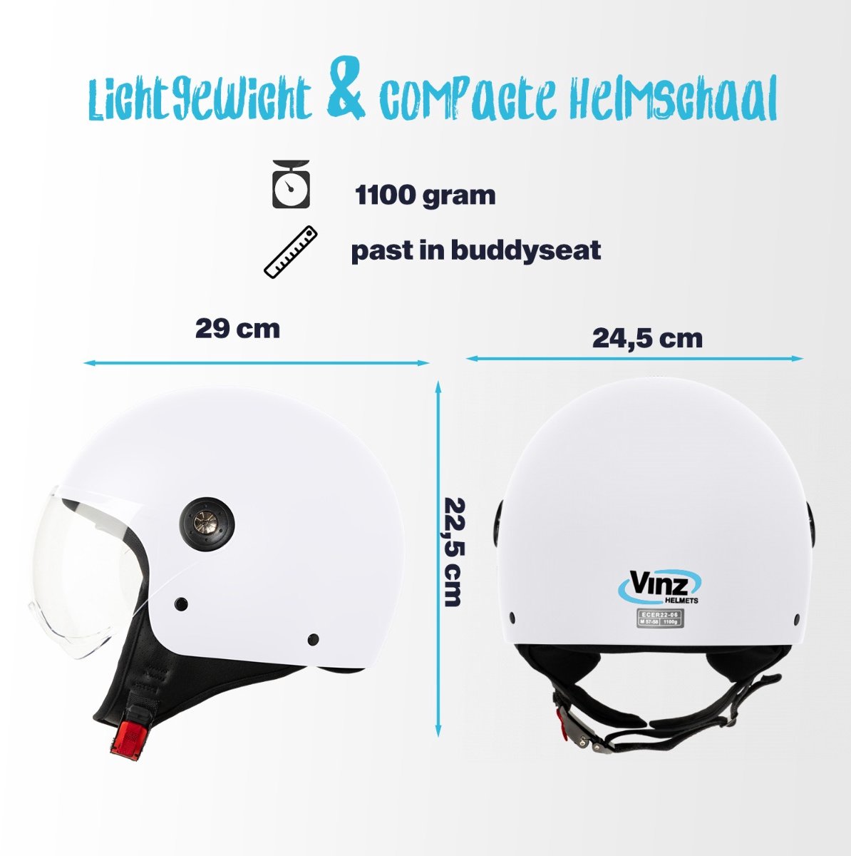 VINZ Duoro Jethelm met Vizier - Helm Scooter, Motor, Brommer, Snorfiets - Voor Dames & Heren - Wit - M – foto 5
