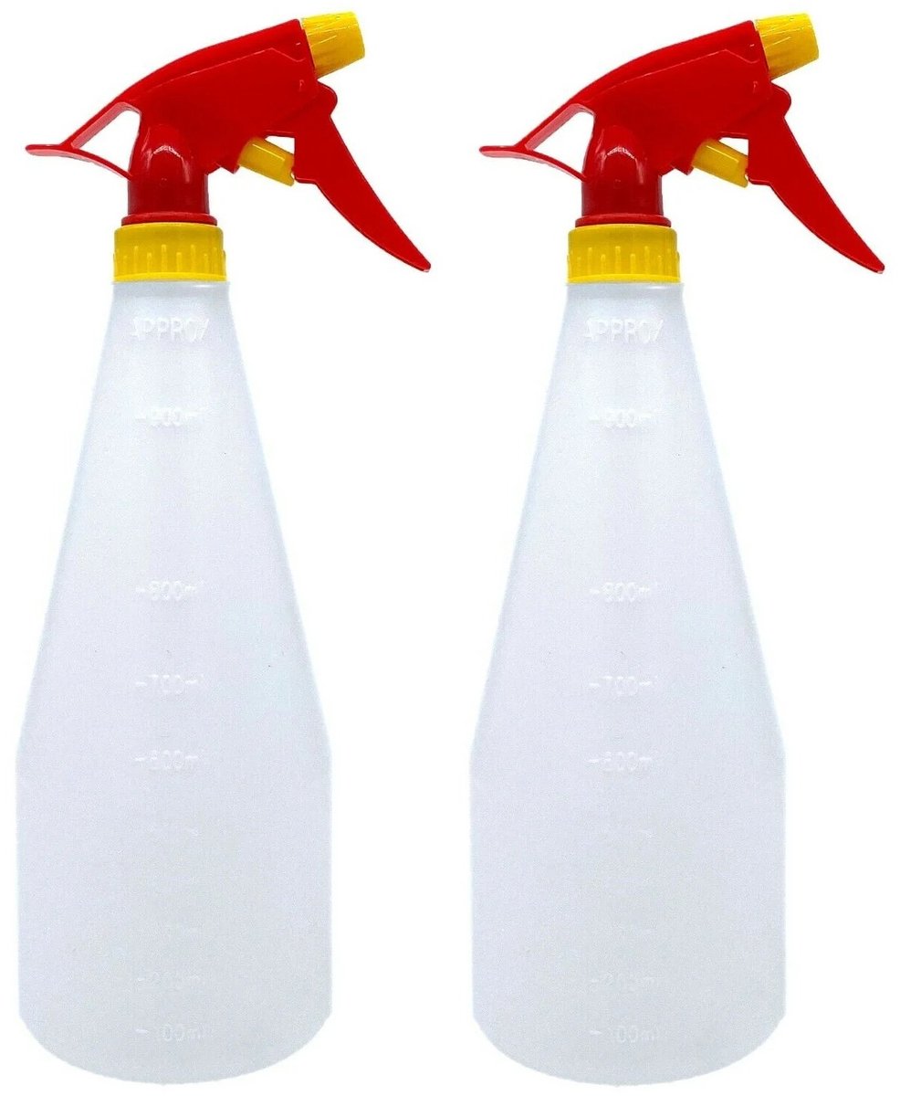 Pro Garden Plantenspuit - 2x - water versproeiers - kunststof - rood/geel - inhoud 1 liter - voor binnen in huis of in de tuin