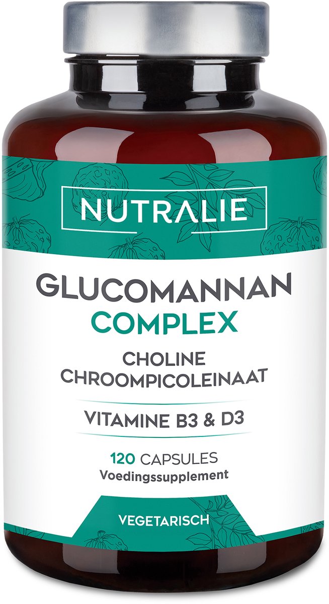 Nutralie Glucomannan Complex - 120 Capsules - Gewichtsverlies Ondersteuning Supplementen - Mannen en Vrouwen - met Choline, Chroompicolinaat, Vitamine B3 & D