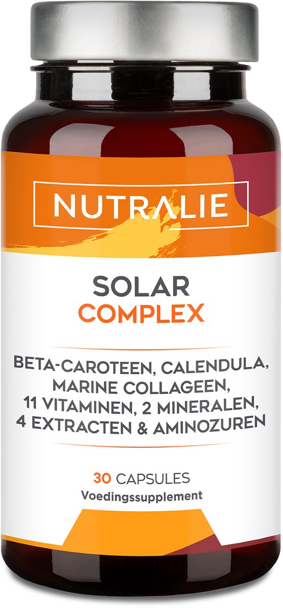 Nutralie Solar Care Complex - 30 Capsules - Huid & Bruining Supplementen - Mannen en Vrouwen - met Vitamine C, Koper, Bètacaroteen, Kurkuma & 15 Vitamines