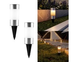 ANMI® Solar Tuinlamp Set Van 2 - LED Mini Tuinverlichting - Warm Wit Licht - Solar Oplaadbaar - Lichtgestuurd Schemersensor - IP65 Waterdicht - Tuin, Pad, Gras, Oprit Verlichting