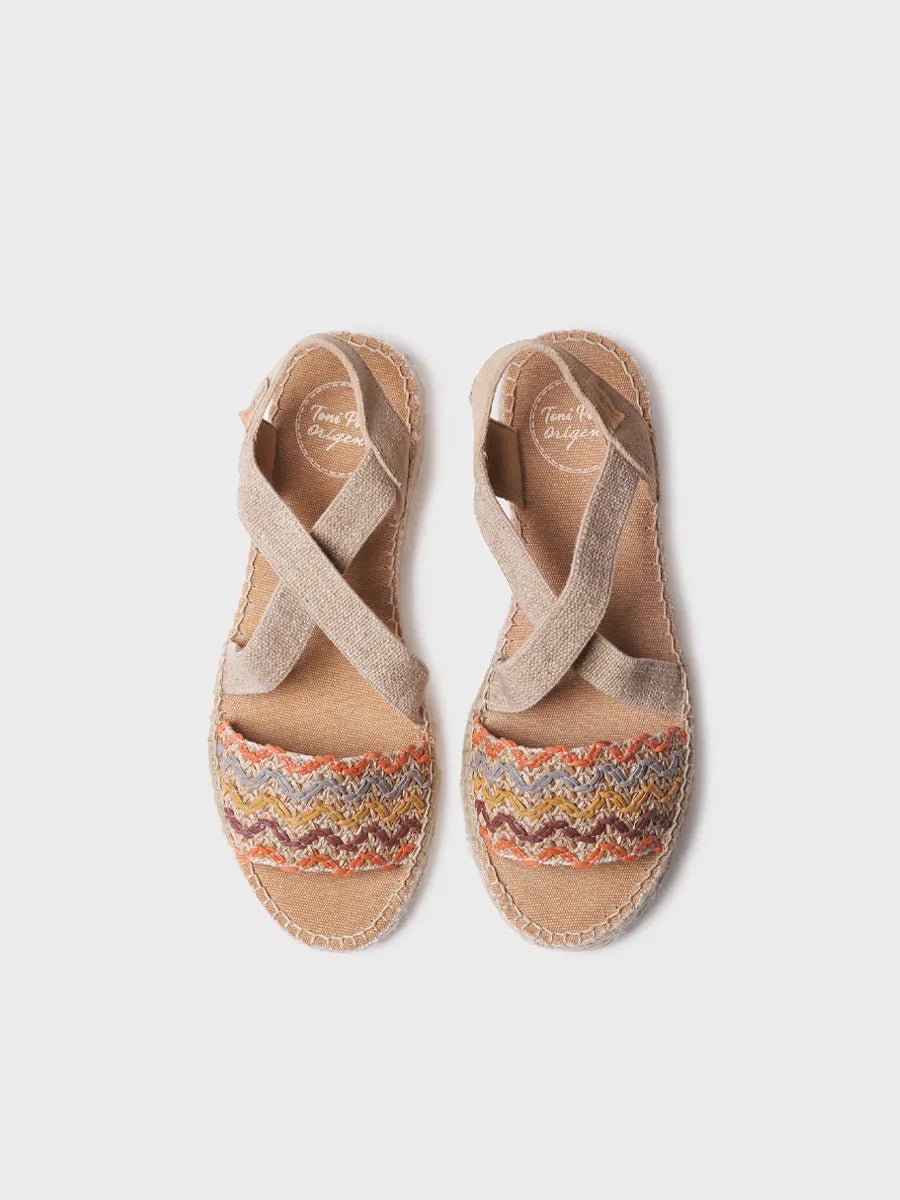 Dames espadrille met jute sleehak en veelkleurige banden | EIDER-RS