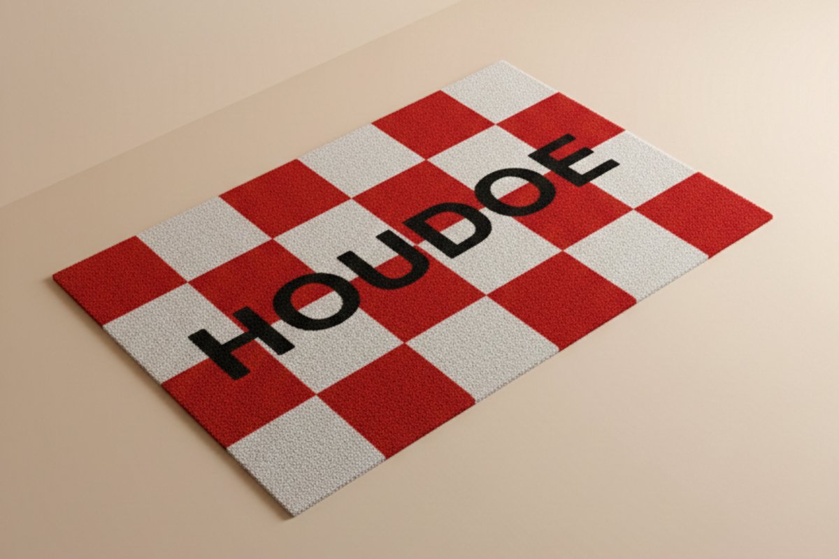 Deurmat - Houdoe - 50x70cm - 4mm - 100% polypropyleen - PVC rug - Houdoe - Brabantse vlag - Rood/wit ruit - Wasbaar - Brabantse deurmat