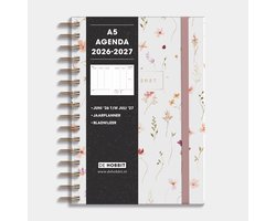Hobbit - A5 Agenda 2026-2027 - 1 week op 2 pagina's - Harde Kaft - Ringband Agenda A5 (14,8 x 21 cm) - Aquarel bloemetjes